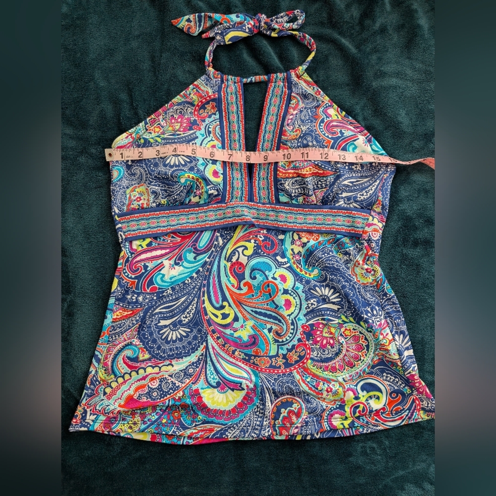 Liz Claiborne Women's Size 12 Blue Paisley Halter Tankini